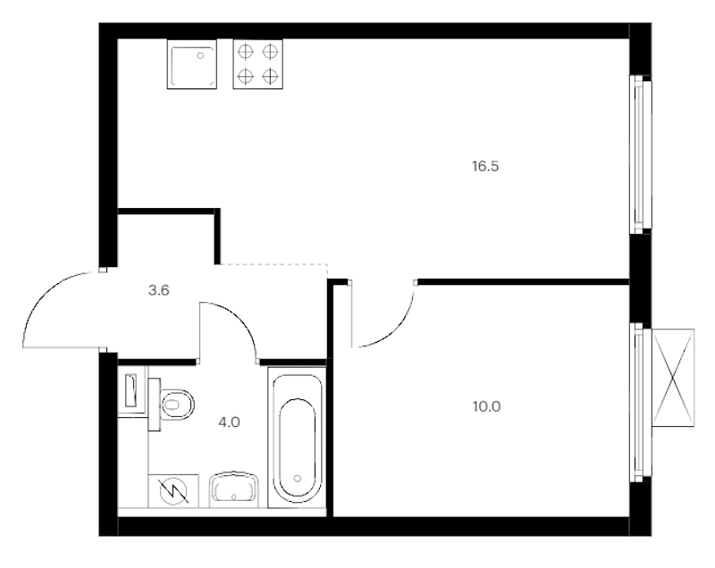 1-комнатная квартира 34.1 м², 6/12 эт., ЖК «Витебский парк»